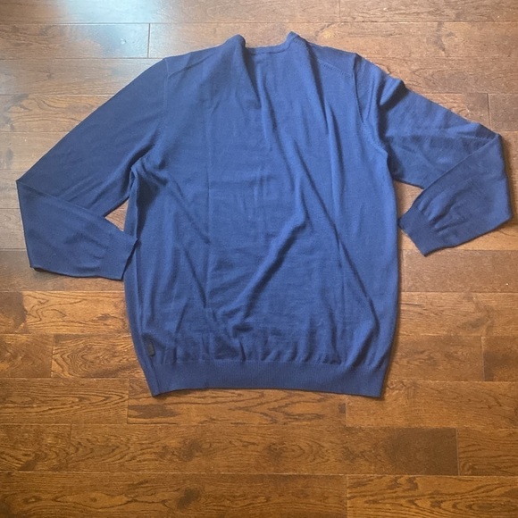 BOSS Hugo Boss 100% Virgin Wool V-Neck Sweater Size XXL Slim Fit Denim Blue - Picture 6 of 9